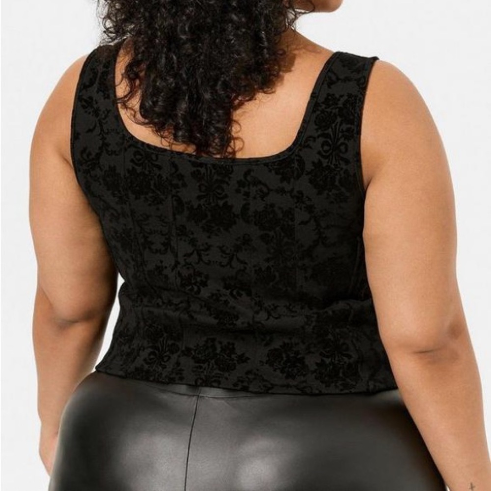 Torrid Flocked Ponte Scoop Neck Hook And Eye Corset SZ 1 - Picture 2 of 9